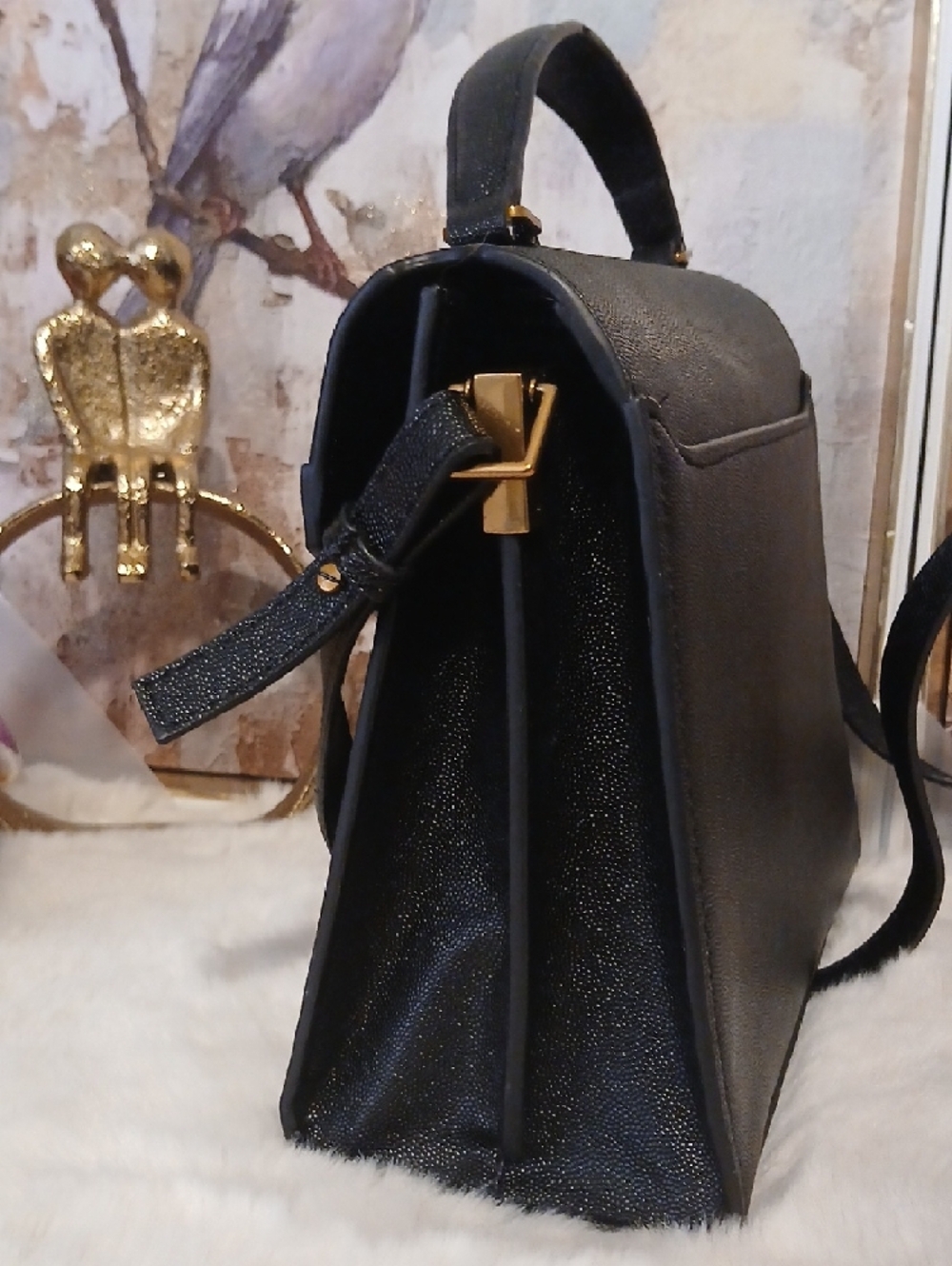 Saint Laurent Black Top-Handle Satchel with Gold YSL Monogram Lock - Picture 12 of 12